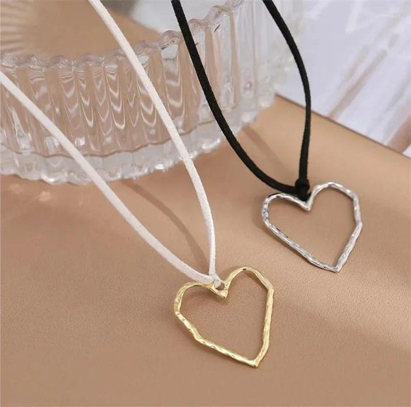 Collares colgantes exagerados collar de corazón hueco grande para mujeres negro cadena de cuerda ajustable fiesta joyería de boda al por mayor