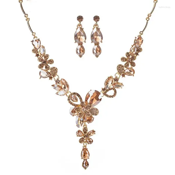 Collares colgantes exagerados cristal flash gema flor gargantilla pendientes conjunto vestido de moda cena fiesta accesorios de mujer