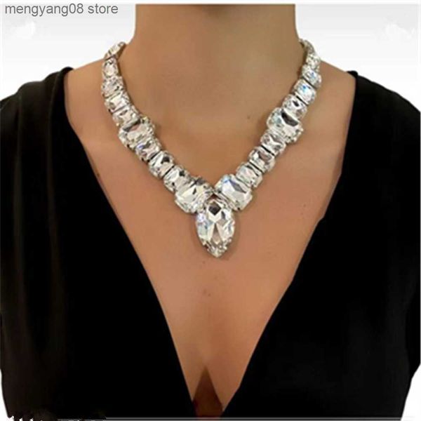 Collares pendientes Exagerado Cristal Geométrico Gran Colgante Collar Cena Joyería para Mujeres Lujo Rhinestone V Forma Gargantilla Collar Collar T230609