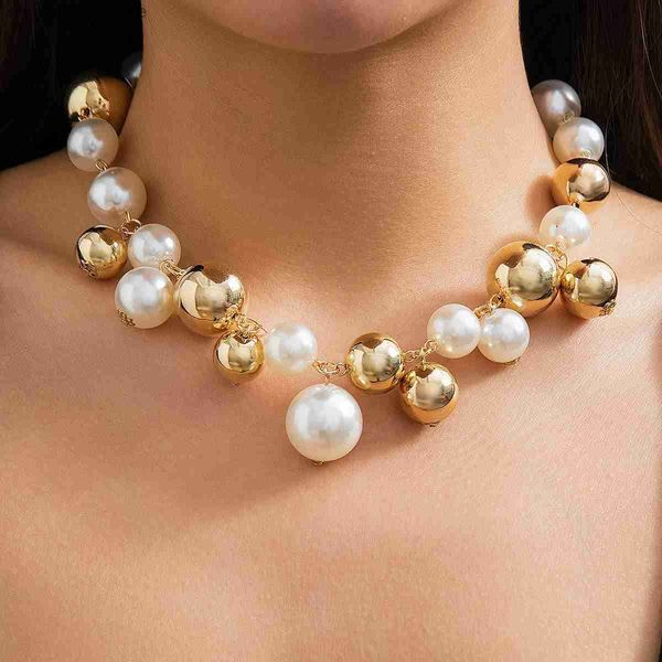 Colliers pendants exagérés gothiques CCB Chaîne de balle courte collier mode Gratter String Imitation Pearl Choker Womens Elegant Party Jewelry2404M3fo