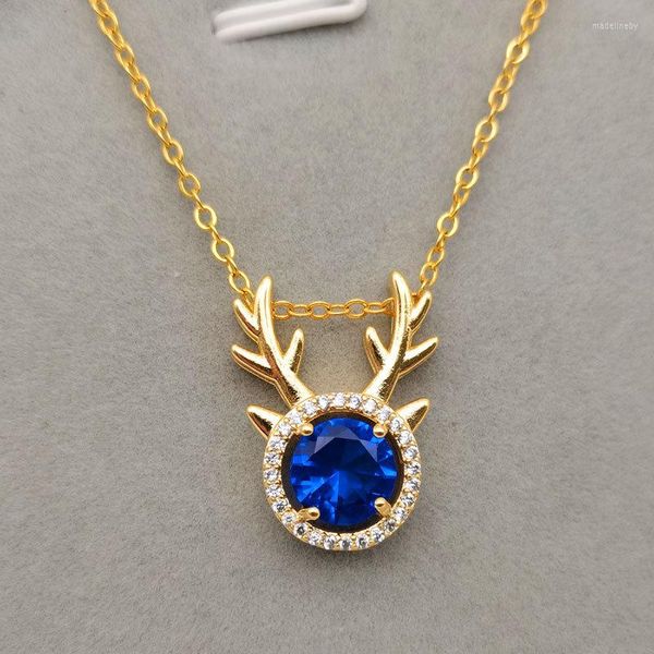 Pendentif Colliers Explosif Imitation Saphir Antler Collier Femme Tendance Lumière Luxe Mode Sauvage Clavicule Chaîne Bijoux