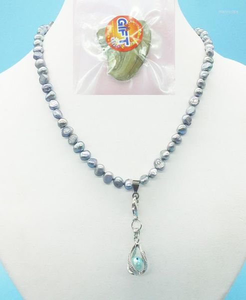 Colliers pendentifs exquis 6MM collier de perles baroques noires naturelles 18