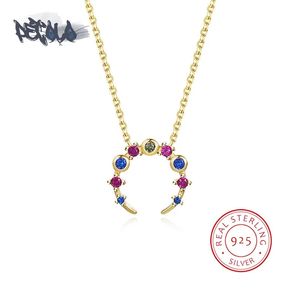 Pendentif colliers Exquis 925 collier en argent Sterling pour les femmes mode couleur Zircon lune clavicule chaîne de luxe 18k or pull 231017