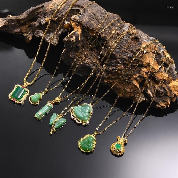 Pendentif Colliers Exquis Bouddha Pierre Verte Simulé Jade Amulette Maitreya Collier Bijoux Pour Femmes 2022243A