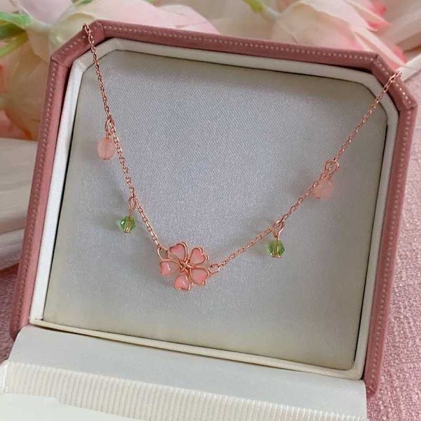 Pendentif Colliers Exquis Fleurs De Cerisier Fleur Collier pour Femmes Cristal Zircon Rose Coeur Papillon Clavicule Chaîne De Mariage Romantique Bijoux 230613