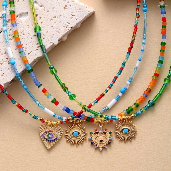 Collares colgantes Exquisito colorido cuentas de semillas chapado en oro corazón encanto collar diseñador mujeres collar gargantilla joyería adolescente