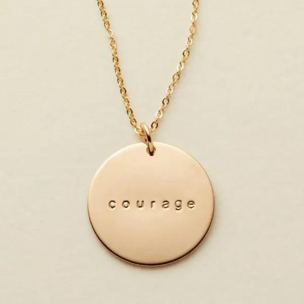 Colliers pendants Courage exquis Gravure Collier Disc Chaîne de bijoux minimalistes 15 mm