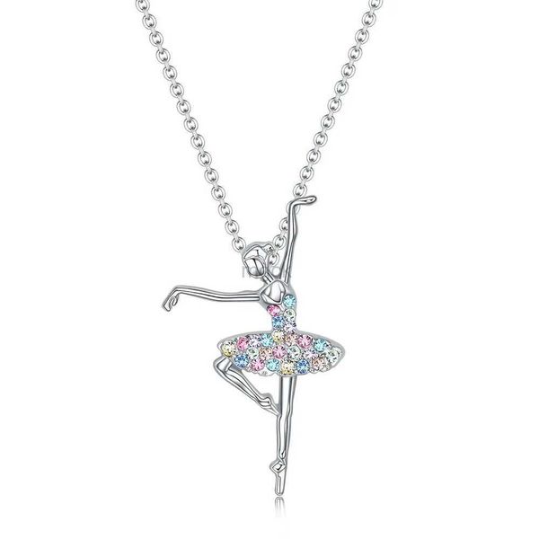 Pendentif colliers Exquise danse fille ballerine danseuse Ballet pendentif breloque collier couleur Zircon tour de cou Surprise bijoux cadeau pour filles femmes 240330