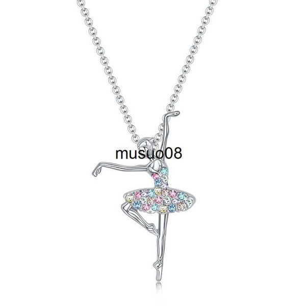 Pendentif Colliers Exquis Dancing Girl Ballerina Dancer Ballet Pendentif Collier Charme Couleur Zircon Choker Surprise Bijoux Cadeau pour Filles Femmes J230601