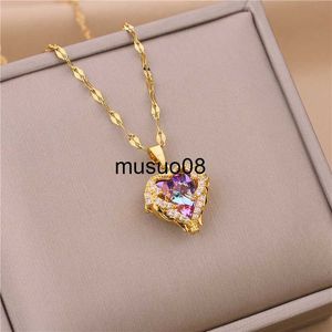 Pendentif Colliers Exquis Mode Cuivre Incrusté Cristal Zircon Océan Coeur Collier pour Femmes Ailes D'ange Pendentif Chaîne Designer Bijoux Cadeau J230601