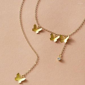 Colliers pendants Collier de papillon de couleur or exquise