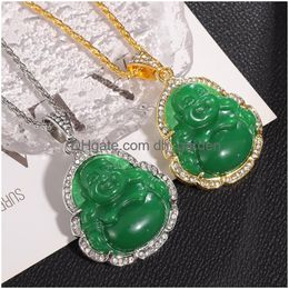 Colliers pendants Imitation verte exquise Stone Natural Maitreya Bouddha Collier incrusté de zircon Womens Amet Jewelry Gift Drop de Otbec