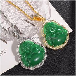 Colliers pendants Imitation verte exquise Stone Natural Maitreya Bouddha Collier incrusté de zircon Womens Amet Jewelry Gift Drop de Otwg0