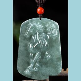 Hangende kettingen Prachtige Jasper carving Zodiac Horse Emerald Animal Hand Jade Rope Drop levering sieraden kettingen hanger dhgarden dhlcx