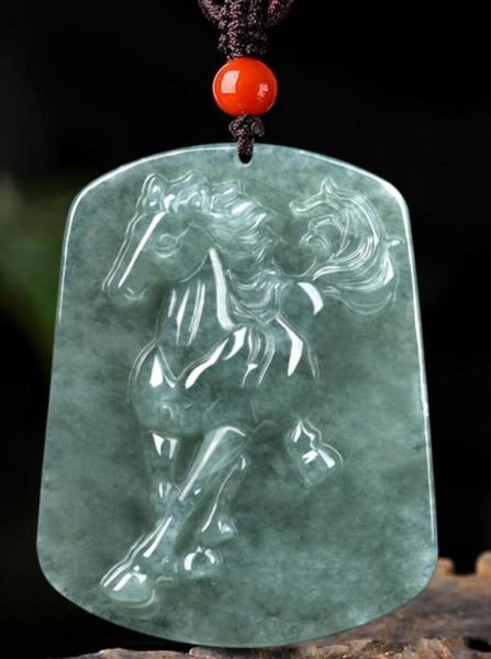 Pendentif Colliers Exquis Jasper Sculpture Zodiac Cheval Émeraude Animal Main Jade Corde LivraisonPendant4810626