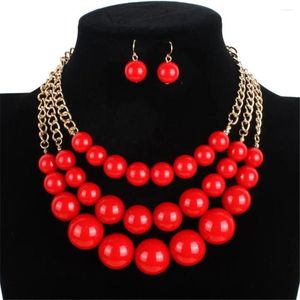 Colliers pendants exquis grande taille Red Artificial Pearl Multi-couche à main