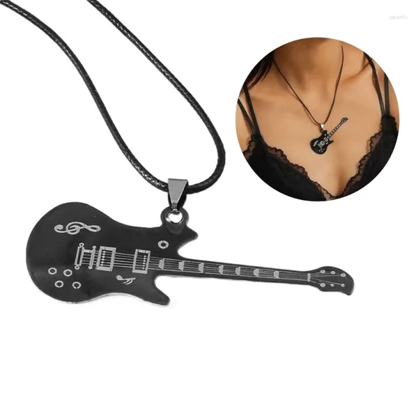Collares colgantes Exquisito instrumento de música Collar de moda PU Cadena de cuero Chaoker Guitarra Neckchain Joyería para los amantes
