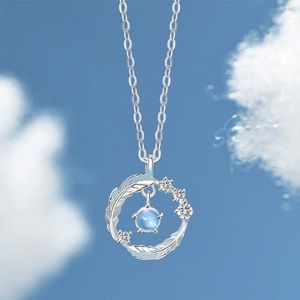 Hangende kettingen prachtige ronde ronde veer kleur veranderende steen roestvrijstalen sleutelbeen ketting vrouwen mode sieraden cadeaupendant