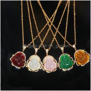Colliers pendants exquis brillant brillant Natural Stone Maitreya Bouddha Collier Bouddhiste Luck