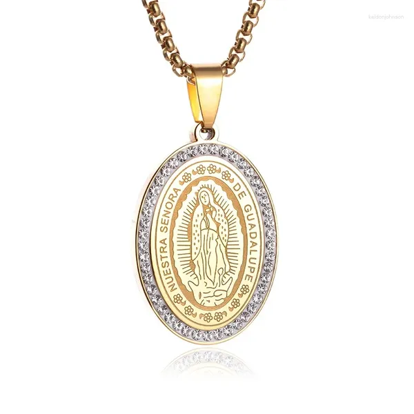 Collares colgantes exquisitos brillantes virgen maría medall acero inoxidable collar de circón con incrustación para hombres para mujeres Úselo de oración joyería regalo