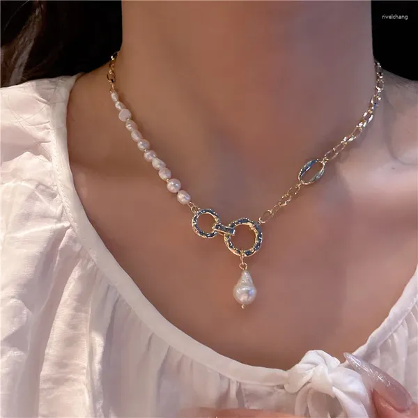Collares colgantes Exquisito empalme Cadena de cuello Delicada Joyería de moda coreana Encanto vintage Perla natural Joyería de moda para mujer