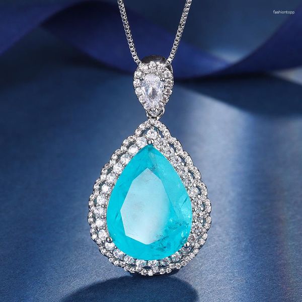 Pendentif Colliers EYIKA Brésil Femmes Fusion Pierre De Noce Bijoux Vert Bleu Paraiba Tourmaline Zircon Goutte D'eau Forme Collier