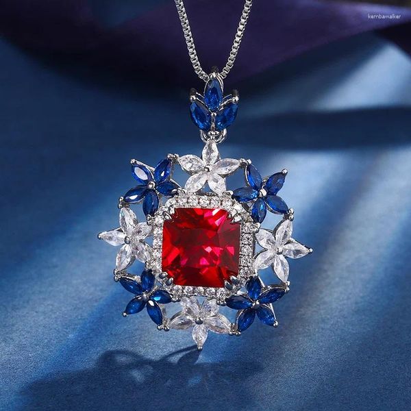 Pendentif Colliers Eyika Mode Brésil Bijoux pour femmes Créé Ruby Stone Zircon Fleur Collier Fusion Accessoires de fête de mariage