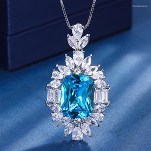 Colares de pingente EYIKA lindo quadrado criado rubi safira aquamarine pedra flor colar mulheres fusão cristal nupcial jóias finas