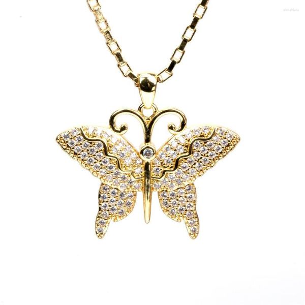 Pendentif Colliers EYIKA Design De Luxe Insecte Grand Papillon Collier Cuivre Pave Zircon Plaqué Or Lien Chaîne Femmes Déclaration Bijoux Cadeau