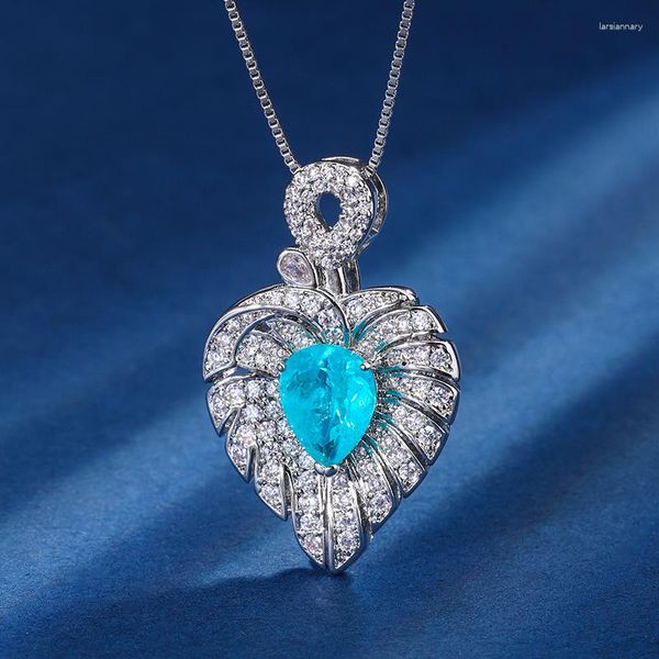 Collares colgantes EYIKA Forma de pera de lujo Verde Azul Palaiba Turmalina Hoja Corazón Collar Damas Elegante Zircon Pluma Gargantilla Joyería