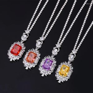 Colliers pendants Eyika Luxury Silver Color Zircon Tennis Collier de fleur carré jaune rouge Padparadscha Pierre pour femmes