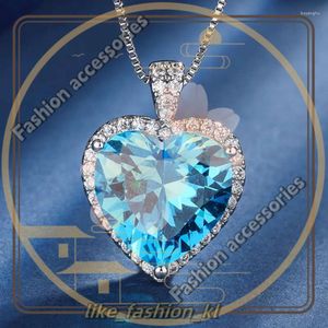 Hanger kettingen eyika luxe hemelblauw zirkoon titanic hart van oceaan ketting groen fusie kristal bruiloft sieraden voor vrouwen 384