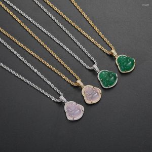 Hanger Kettingen EYIKA Roze Groen Imitatie Jade Boeddha Ketting Goud Zilver Kleur Amulet Chinese Stijl Maitreya CZ Voor Vrouwen