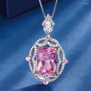 Pendentif Colliers Eyika rétro creux design carré rose cristal collier laboratoire aigue-marine pierre bijoux de fête de mariage pour les femmes