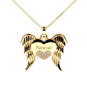 Collares colgantes EYIKA Trendy Grabado Forever Angel Wing Heart Collar para mujeres Novia Charms Zircon Joyería del día de San Valentín