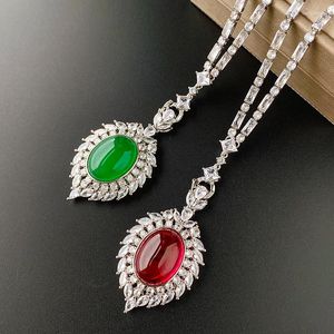 Collares colgantes EYIKA Vintage Forma ovalada Laboratorio Esmeralda Rubí Piedra Joyería fina Calcedonia roja Baguette CZ Collar de cadena de tenis para mujeres