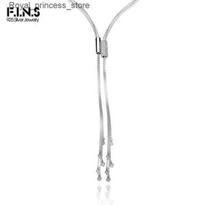 Hangende kettingen F. I.N.S Korea Real S925 Pure Silver Zirconia Tassel ketting Dames verstelbare lange trui ketting mode voortreffelijk sieraden geschenk Q240426