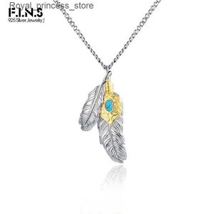 Hangende kettingen F. I.N.S ORIGINELE S925 PURE ZILVER NATUURLIJKE TURQUOISE FEATHER PEATHER TEMPERATUUR TEMPERIAL COLLISIE KINDER STELLIJKE SIELRY Q240426