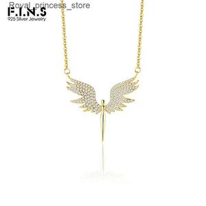 Colliers pendants F. I.N.S Pure 925 Pure Silver Gold Luxury Zircon Angel Wings Collier Pendant Luxe Luxury Shining Clavik Chaîne exquise bijoux Q240426