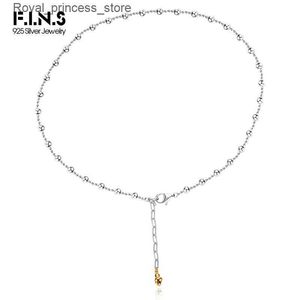 Hangende kettingen F. I.N.S Pure S925 Sterling Silver Bead Chain Color Collision Irreguar Gold Bead Hanger Verstelbare Sweater Chain Exquise Sieraden Q240426