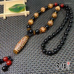 Colliers pendentifs F tibétain rétro vieille agate collier de perles à neuf yeux Long Lin chaîne de chandail Abacus à trois yeux