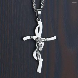 Collares pendientes Fabuloso Crucifijo Jesús Suspensión Joyería Para Mujeres Hombres Collar de Acero Inoxidable Cadenas de Eslabones Declaración Cruz Colar CN35