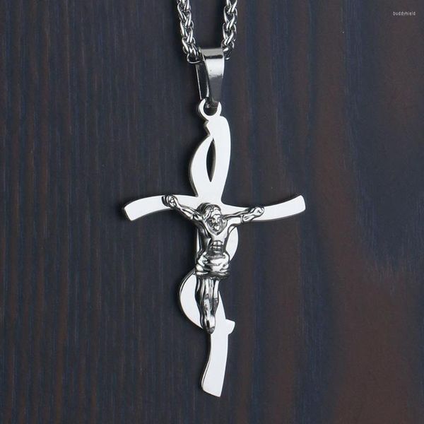 Pendentif Colliers Fabuleux Crucifix Jésus Suspension Bijoux Pour Femmes Hommes En Acier Inoxydable Collier Lien Chaînes Déclaration Croix Colar CN35