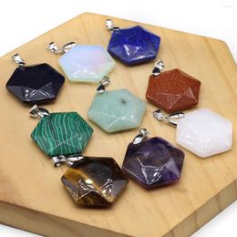 Collares colgantes facetados hexagonal piedra natural amatista tigre ojo lapis lapislázuli joyas de bricolaje haciendo accesorios