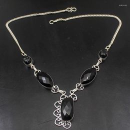 Collares colgantes Facetado Único BlackOnyx Copo de nieve Obsidiana Color Plata Collar de mujer Cadena 19 pulgadas HD211