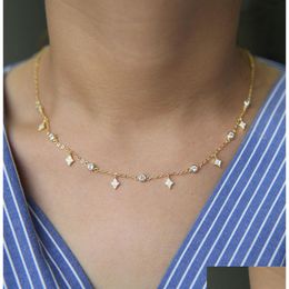 Colliers pendants Factory Fashion Femmes Choker 337 cm Gold Rose Rhodium Diamond Shape Cz Drop Charm Station Collier Livraison de bijoux P othxp