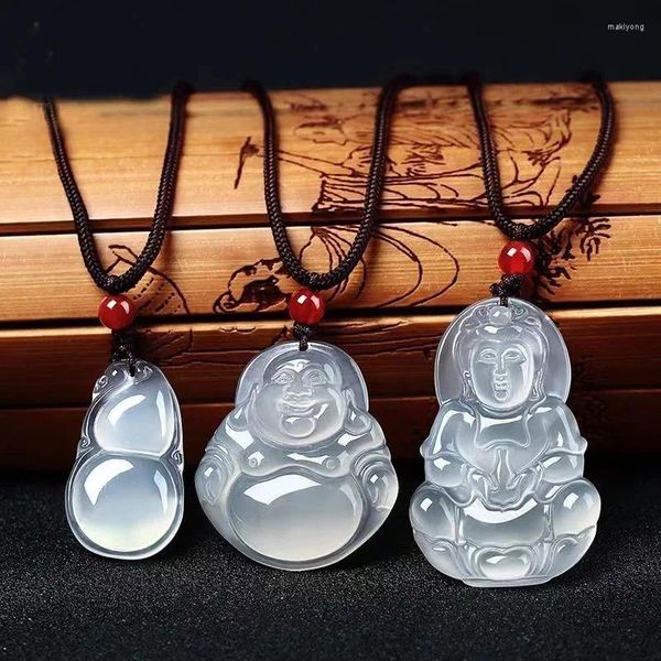 Pendentif Colliers Usine En Gros Agate Blanc Calcédoine Avalokitesvara Bouddha Feuilles Poisson Rouge Gourd Paix Boucle Jade