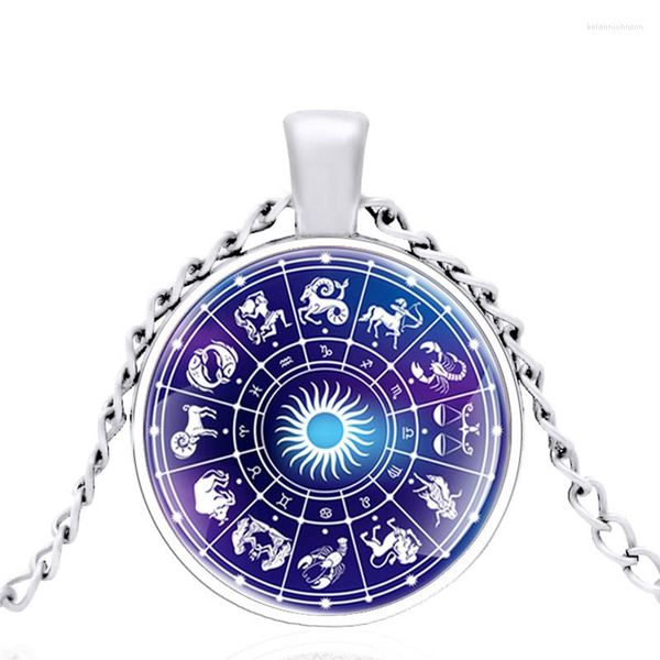 Pendentif Colliers Fahsion Douze Constellations Motif Verre Dôme Collier Hommes Femmes Charme Bijoux Accessoires Cadeaux