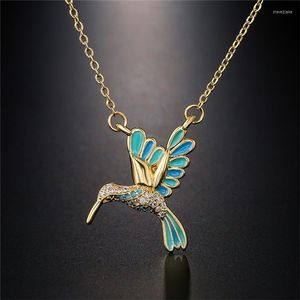 Pendentif Colliers Fée Oiseau Plaqué Or Coloré Strass Goutte À Goutte D'huile Personnalisé Cuivre Rétro Ras Du Cou Bijoux