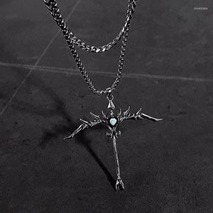 Colliers pendants Fairy Grunge Gothic Gothic Double Layer Chain Collier esthétique Vintage Black Heart Irregular Cross States Bijoux